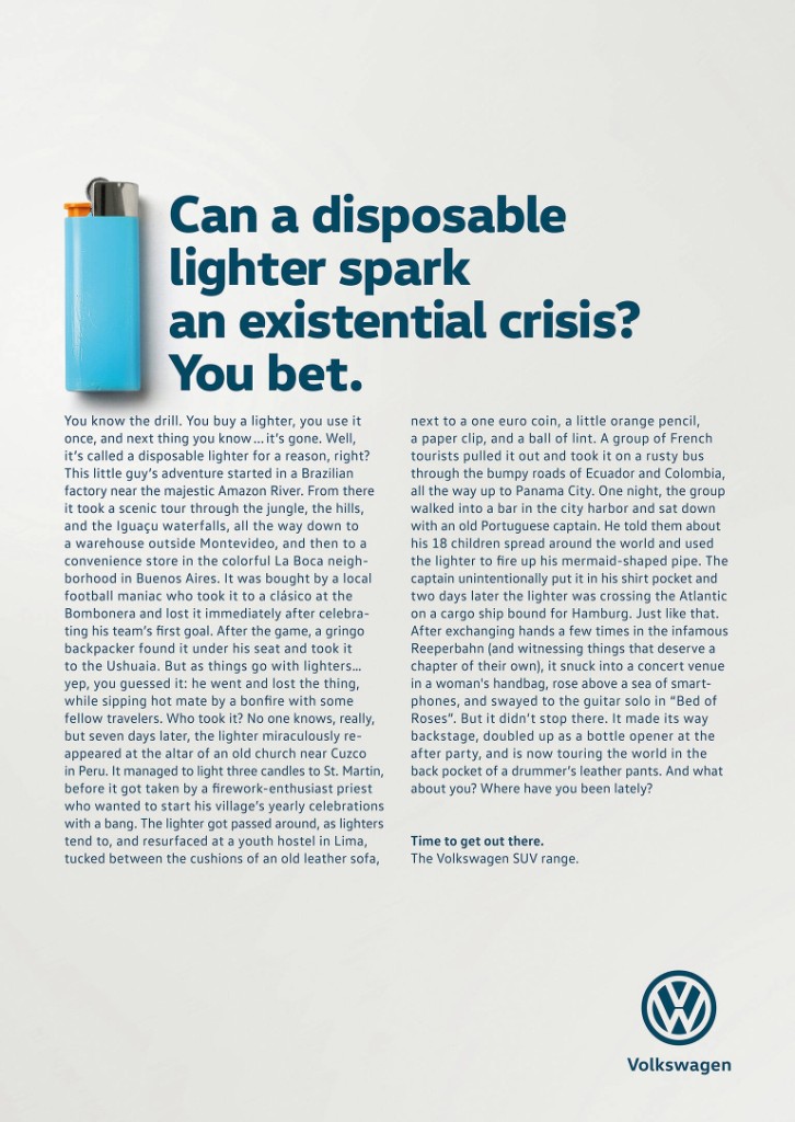 Volkswagen lighter ad about existential crisis and adventure